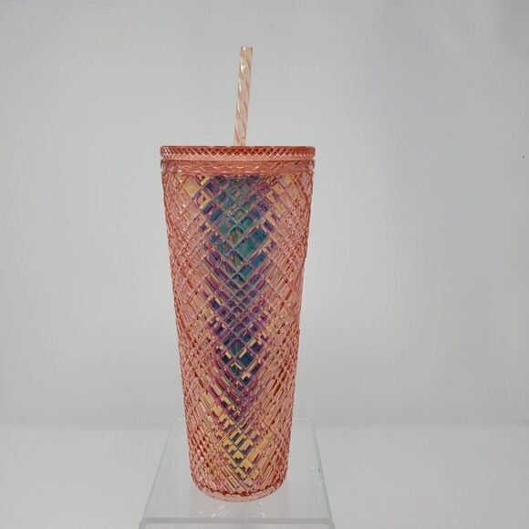 New Starbucks 2022 Winter Holiday Jeweled Stud 24oz Tumbler Cold Cup Rose Gold - Picture 5 of 8